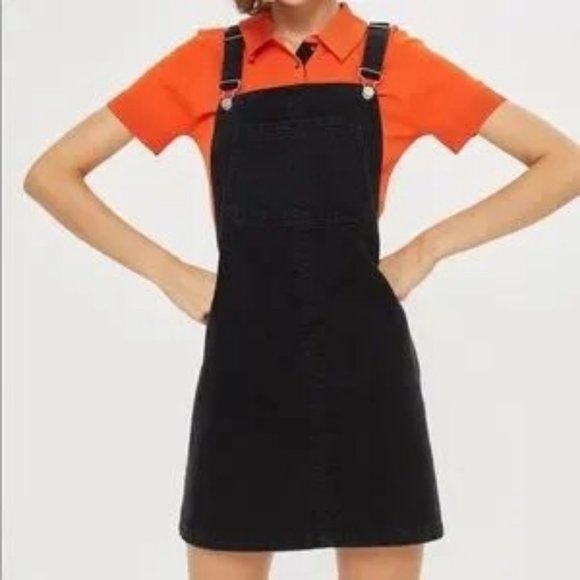 Topshop Dresses & Skirts - Topshop Moto Black Wash Denim Jean Overall Pocket Front Mini Jumper Dress 4